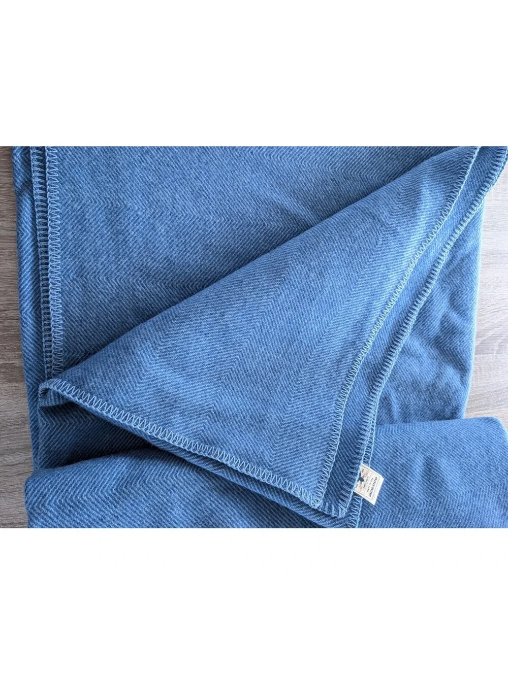 LL Bean x Pendleton 100% Wool Blanket Herringbone Blue King Size 108x90